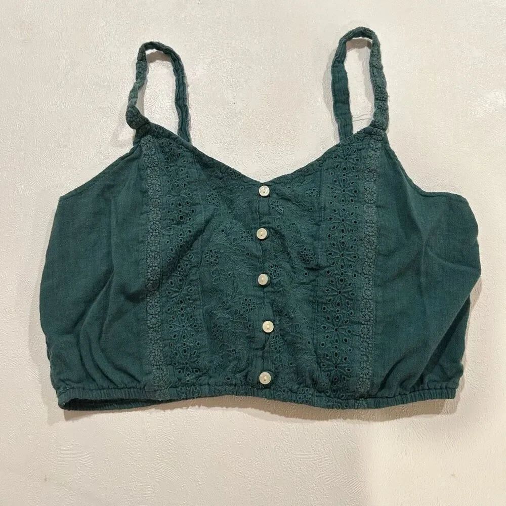 American Eagle Green Eyelet Lace Button Front Crop Top Bralette Small